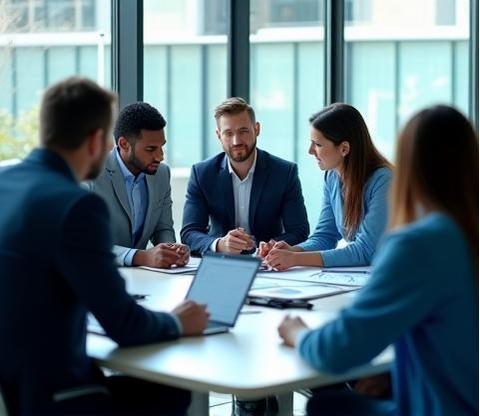 فريق شركة إتصالات الوصل أثناء اجتماع عمل